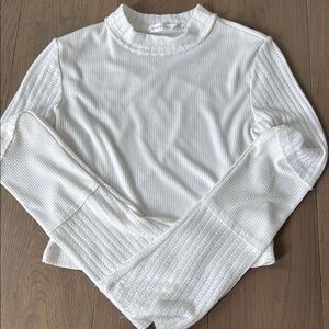 White Ribbed Long Sleeve Top